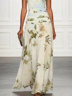 Floral Print Ruched Sleeveless A-Line Maxi Dress Flowering Girl