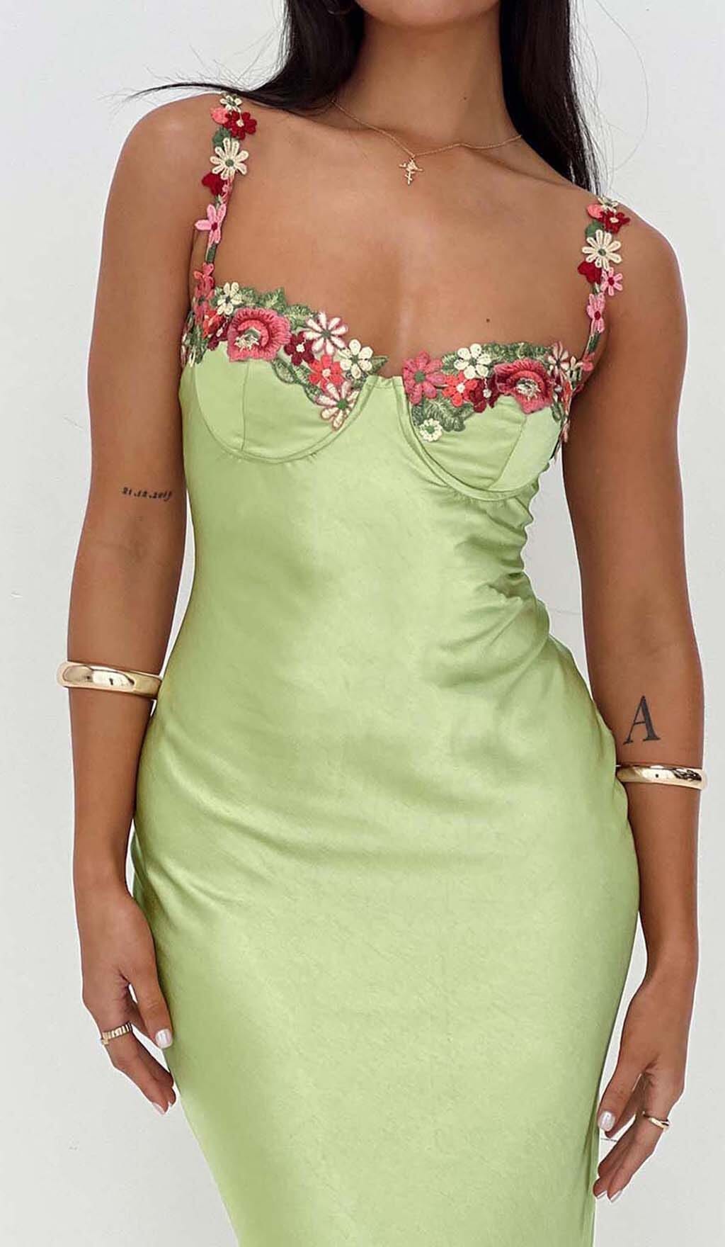 Floral Strap Satin Dress Flowering Girl