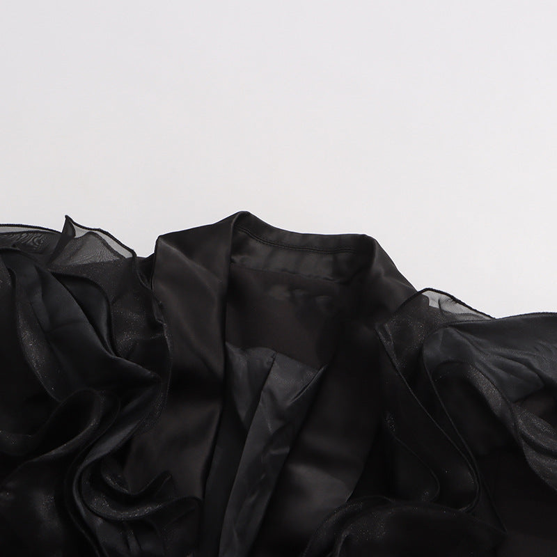 Ashley Ruffle Embellished Blazer In Black Flowering Girl