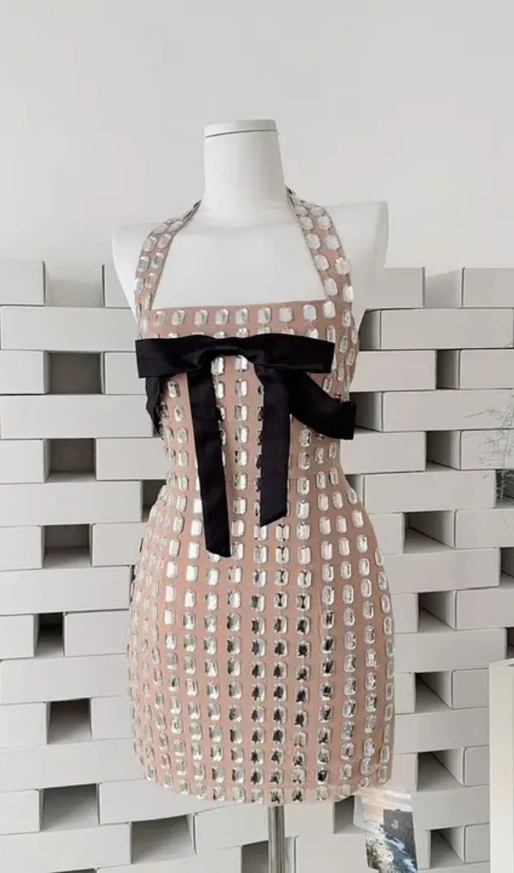 Kettle Halter Bow Rhinestone Mini Dress Flowering Girl