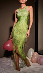 Analú Floral Crystal Fringe Midi Dress Flowering Girl