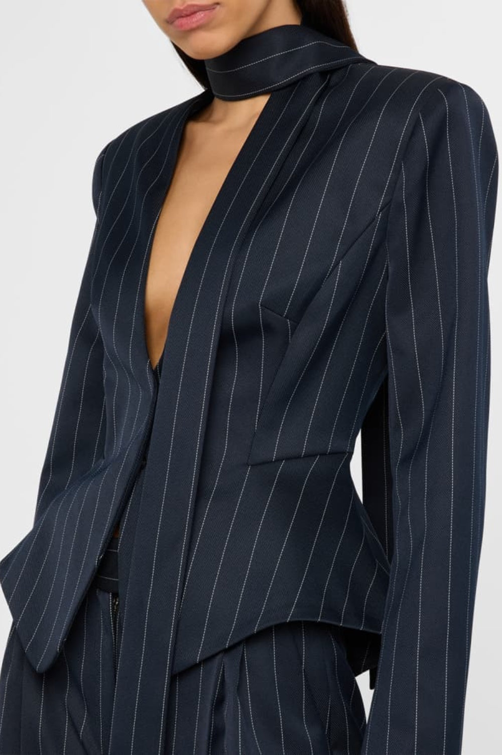Hibyl Pinstripe Scarf Blazer in black Flowering Girl