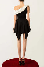 Bow One-Shoulder Mini Dress In Black Flowering Girl