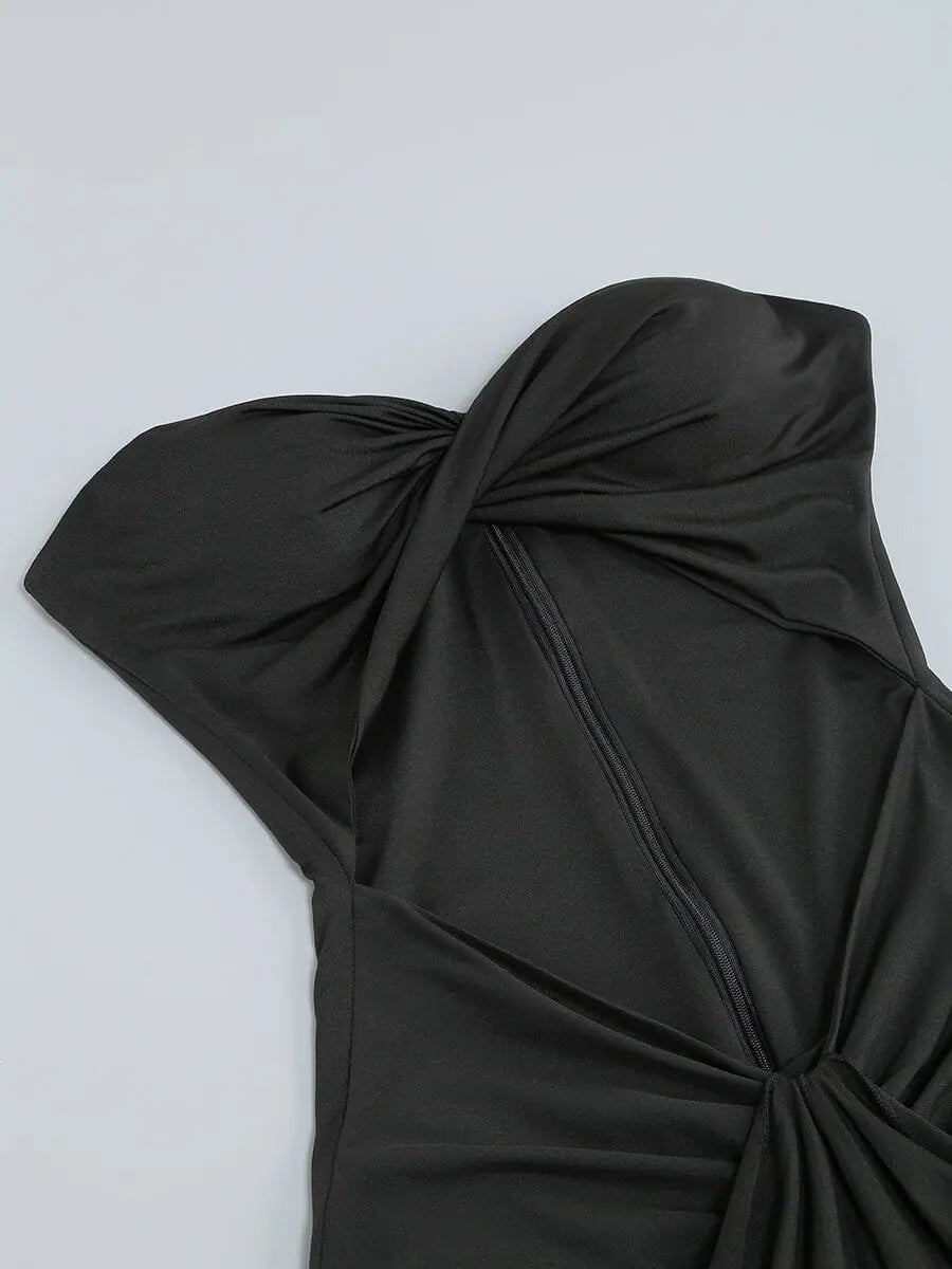 Bandeau Drape Maxi Dress In Black Flowering Girl