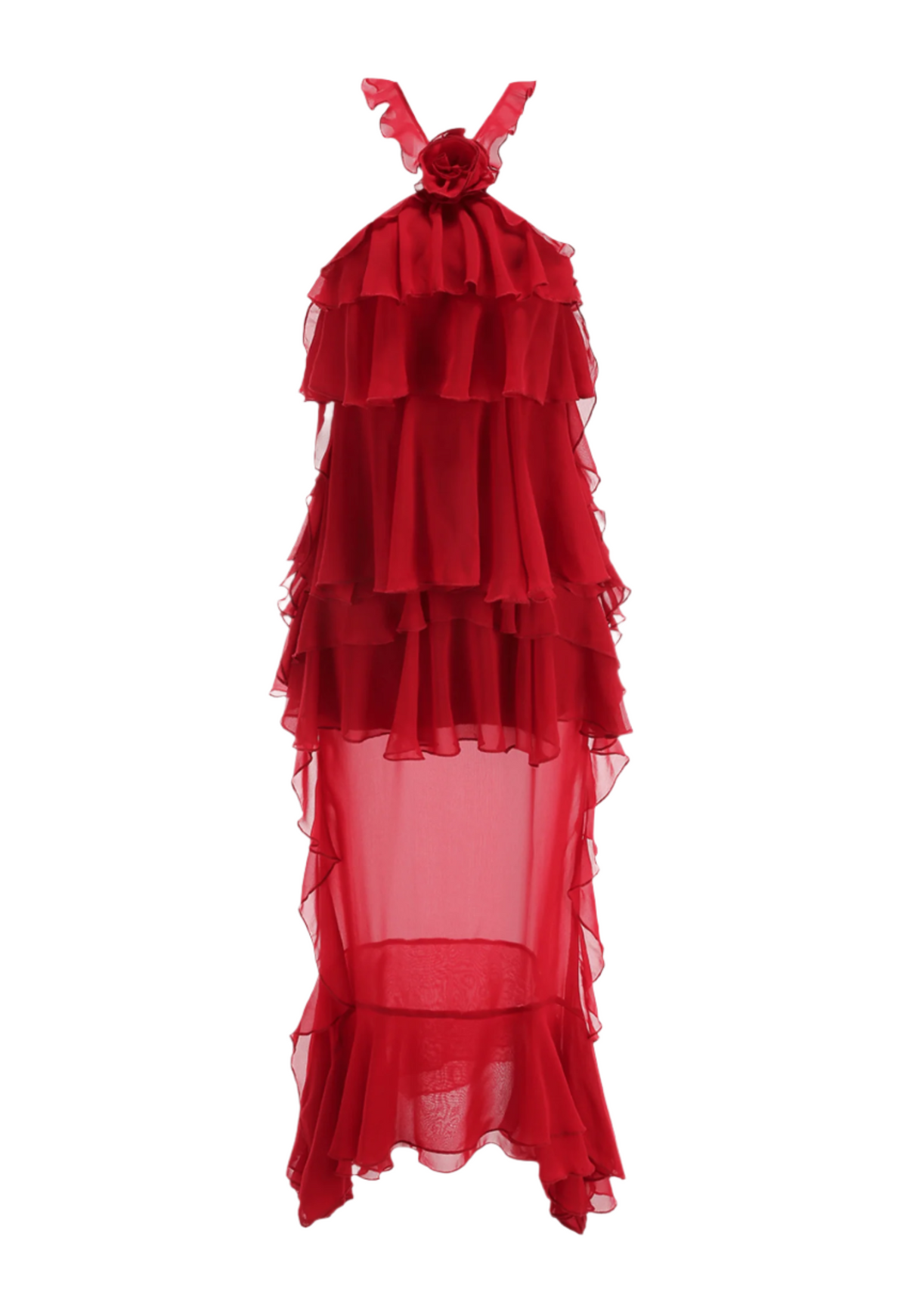 Bedelia Floral Halter Chiffon Ruffle Midi Dress Flowering Girl