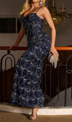 Funa Navy Strappy Sequin Maxi Dress Flowering Girl