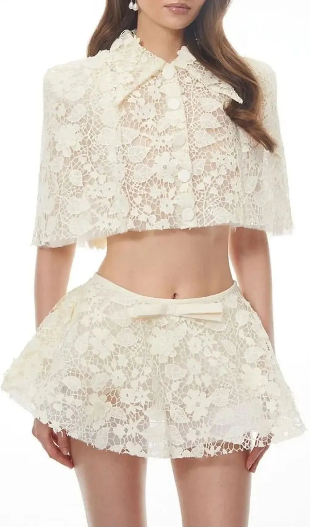 Gerhard Cream Floral Embroidered Cape & Skirt Set Flowering Girl