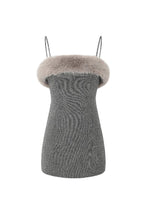 Victoria Spaghetti Faux Fur Mini Dress In Grey Flowering Girl