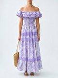 Maribel Purple Floral Off-Shoulder Maxi Dress Flowering Girl