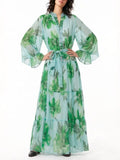 Mehta Green Floral Long Sleeve Maxi Dress Flowering Girl