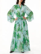 Mehta Green Floral Long Sleeve Maxi Dress Flowering Girl
