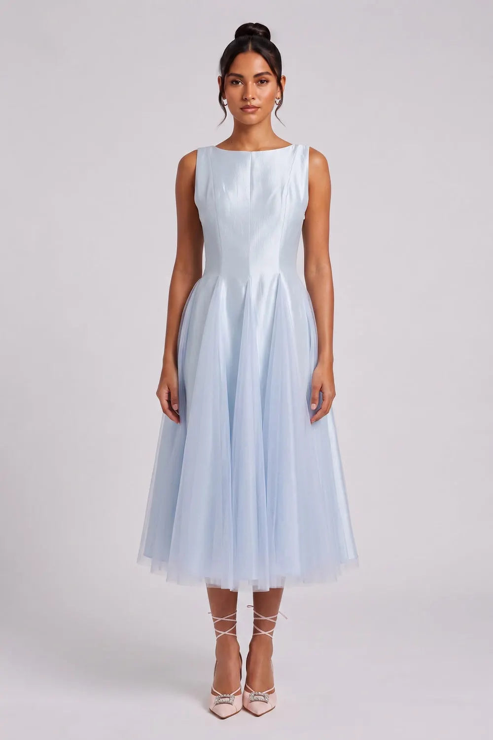 Light Blue Sleeveless Midi Dress Flowering Girl