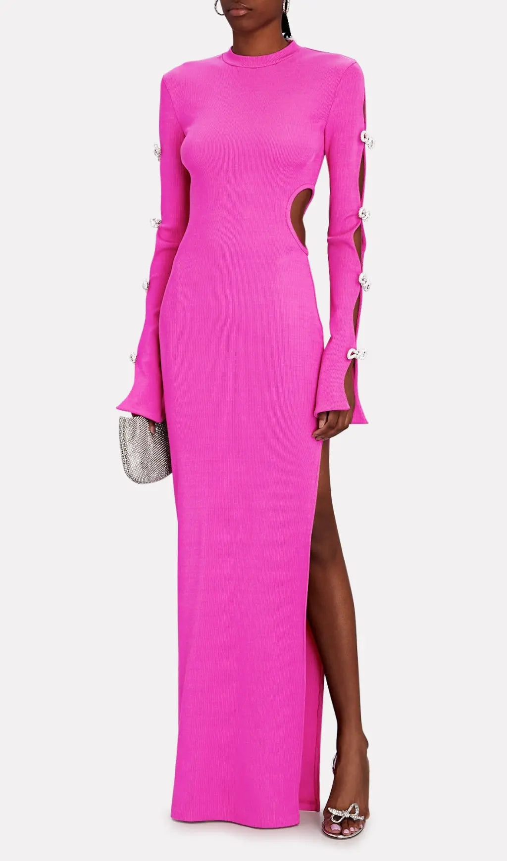Bandage Cut Out Maxi Dress In Pink Flowering Girl