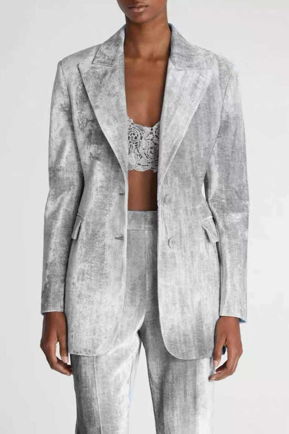 Isleta Print Blazer Two Piece Set - Grey Flowering Girl