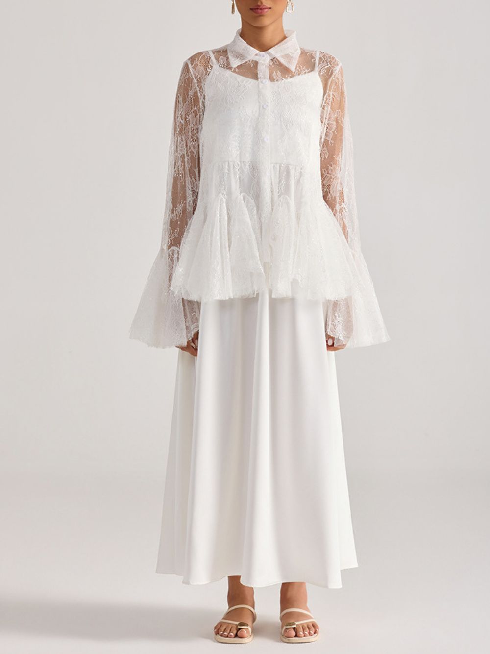Miori White Lace Top & Maxi Dress Set Flowering Girl