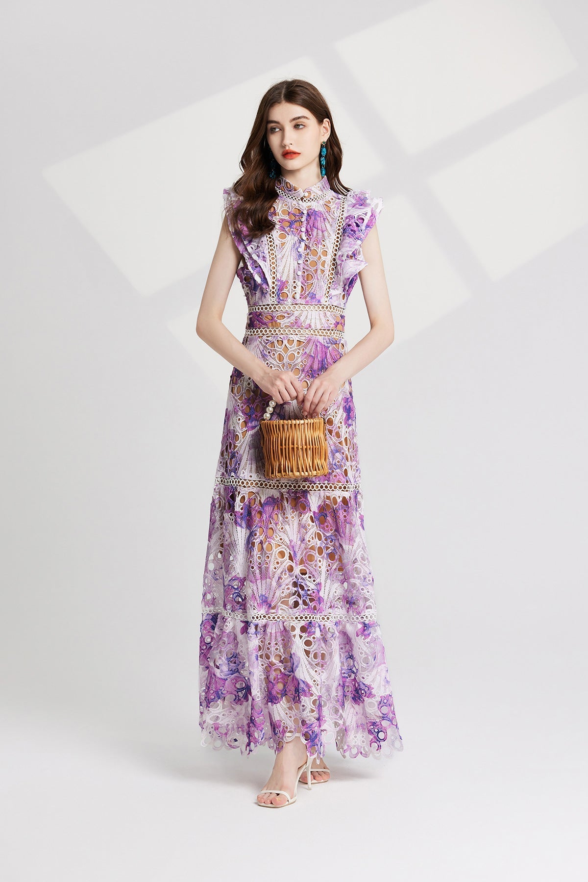 chloe hollow out flower embroidery maxi dress in purple Flowering Girl