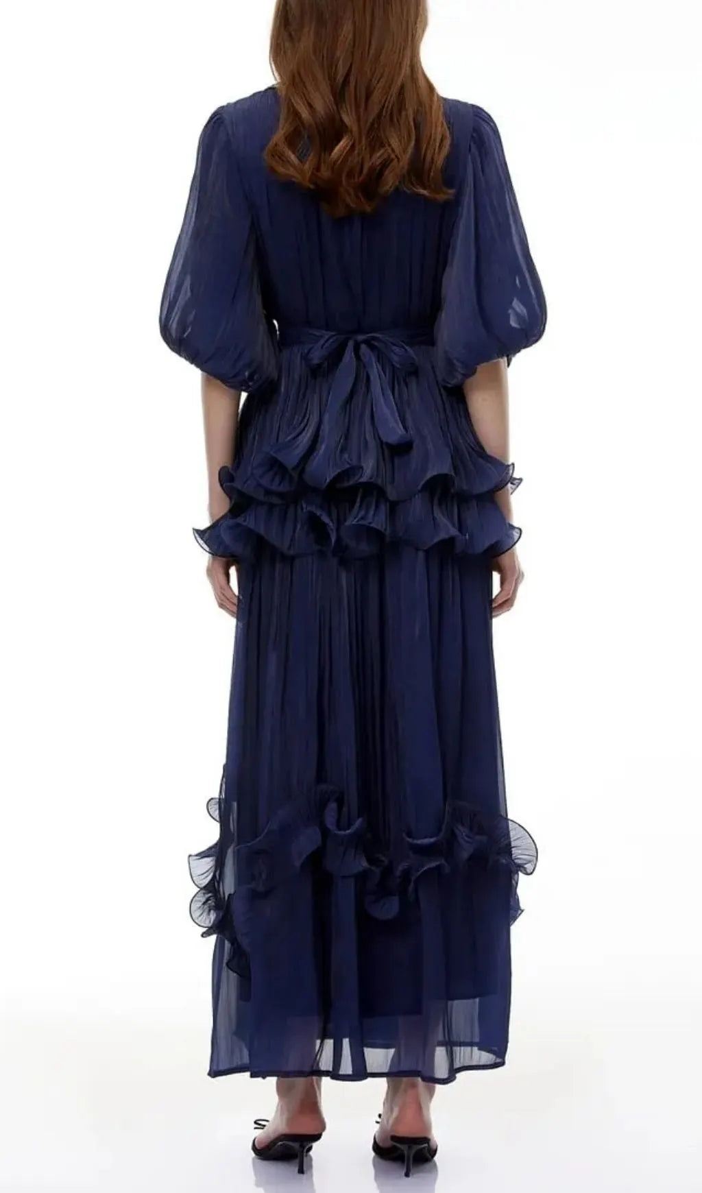 Lorraine Navy Blue Embellished Pleated Maxi Dress Flowering Girl