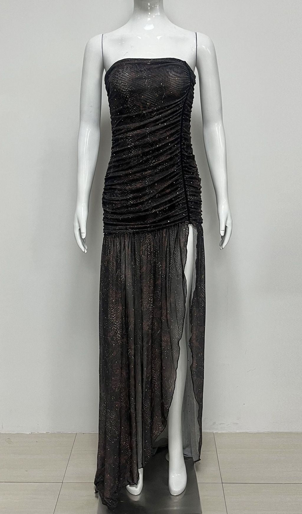 Kerstin Black Strapless Ruched Maxi Dress Flowering Girl