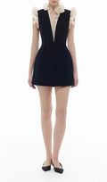 Kira Black V-neck Ruffle Mini Dress Flowering Girl