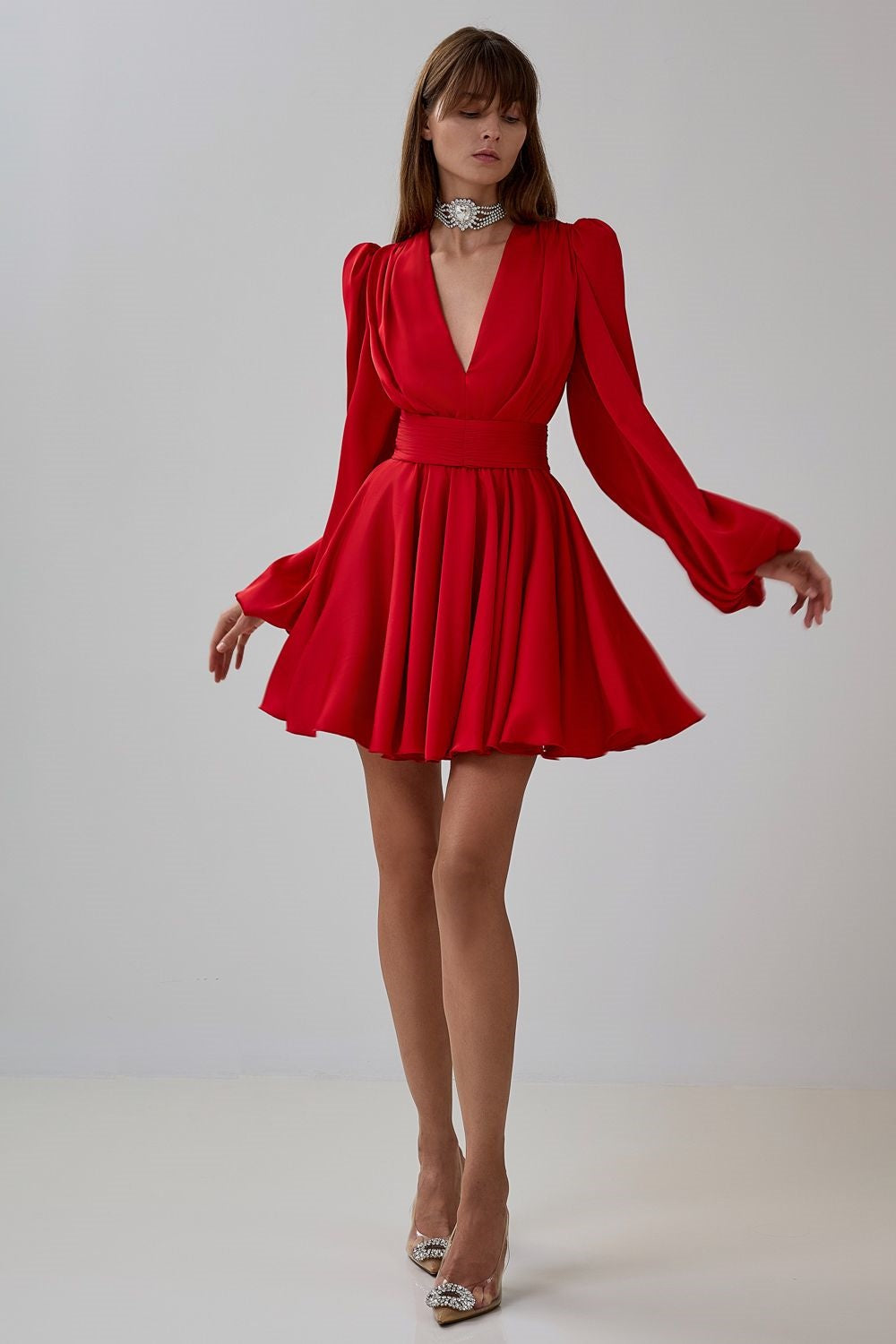 Janice V-Neck Puff Sleeve Mini Dress Flowering Girl