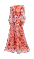 Ferial Floral Printed Long Sleeve Maxi Dress Flowering Girl