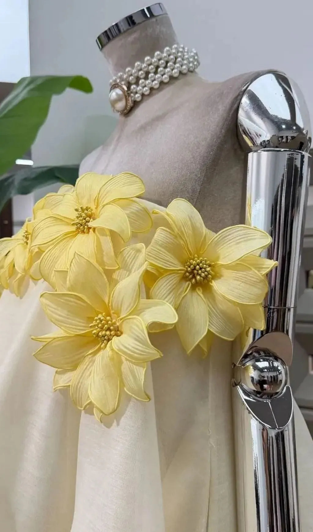 Sabrina Off-Shoulder 3D Floral Mini Dress In Yellow Flowering Girl