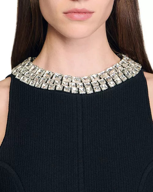 Virginia Pearl Collar Mini Dress In Black Flowering Girl
