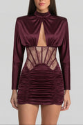 Phoebe Satin Mini Dress With Lace Corset Insert – Burgundy Flowering Girl