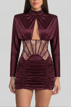 Phoebe Satin Mini Dress With Lace Corset Insert – Burgundy Flowering Girl
