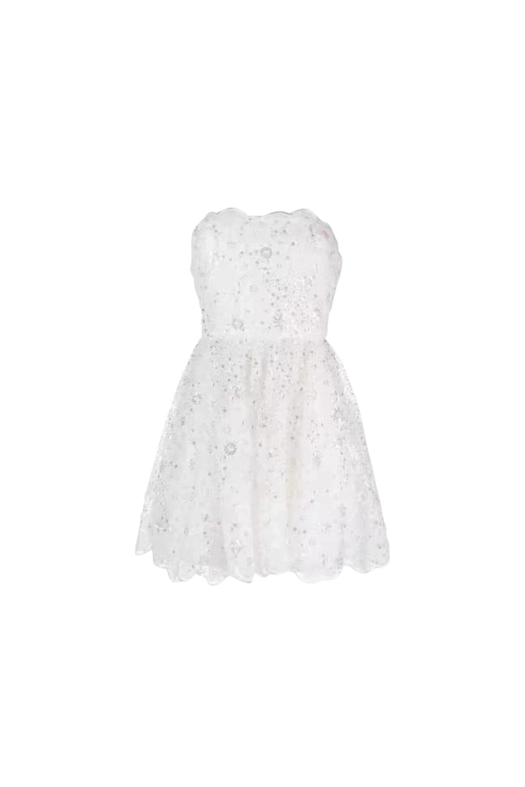 Beaded Sequin Bandeau Mini Dress In White Flowering Girl