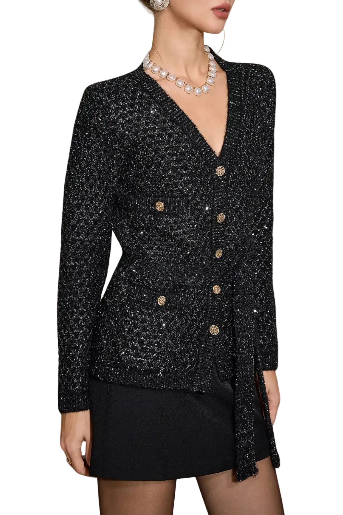 Emilia Sequin Embellished Cardigan - Black Flowering Girl
