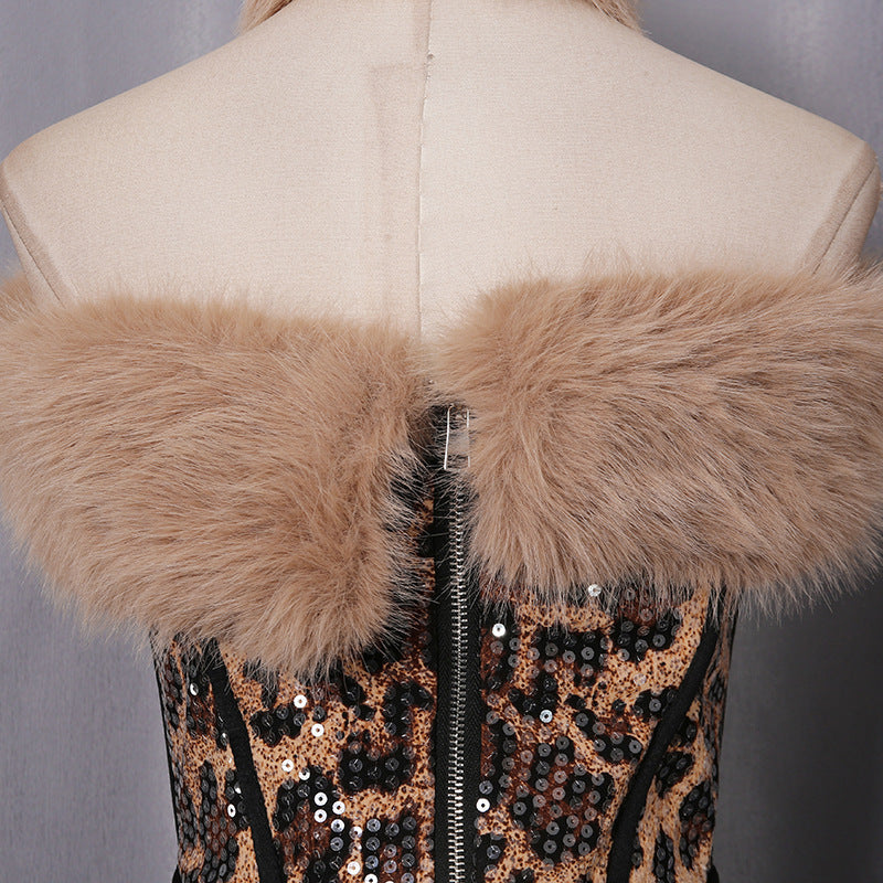 Suzanne Leopard Fur Sequin Skirt Set Flowering Girl