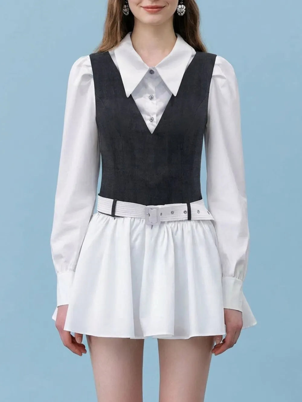 Qoryndal Long Sleeve Mini Dress With Belt Flowering Girl