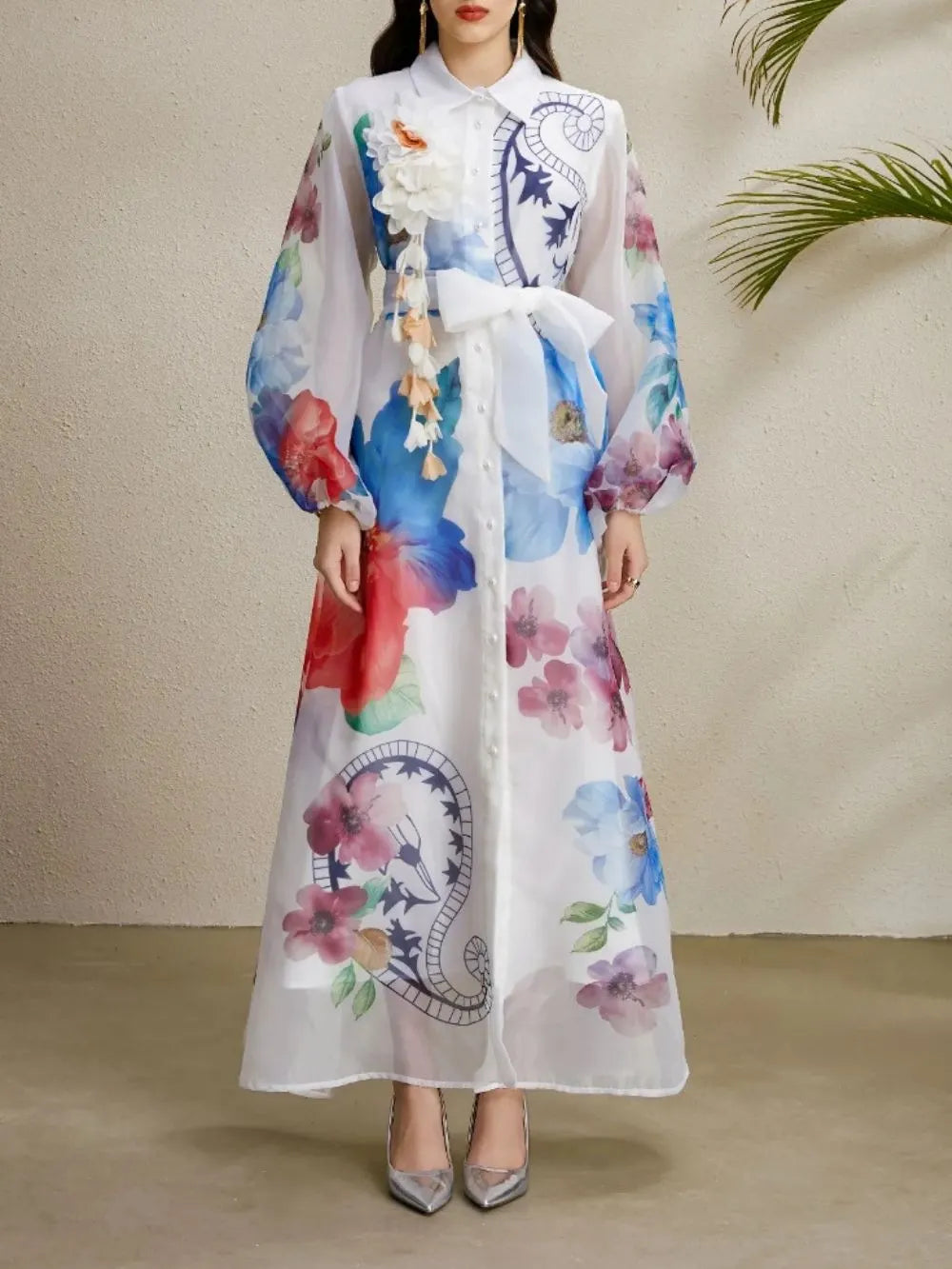 Maru White Printed Maxi Dress Flowering Girl