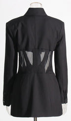 Paneled Perspective Blazer In Black Flowering Girl