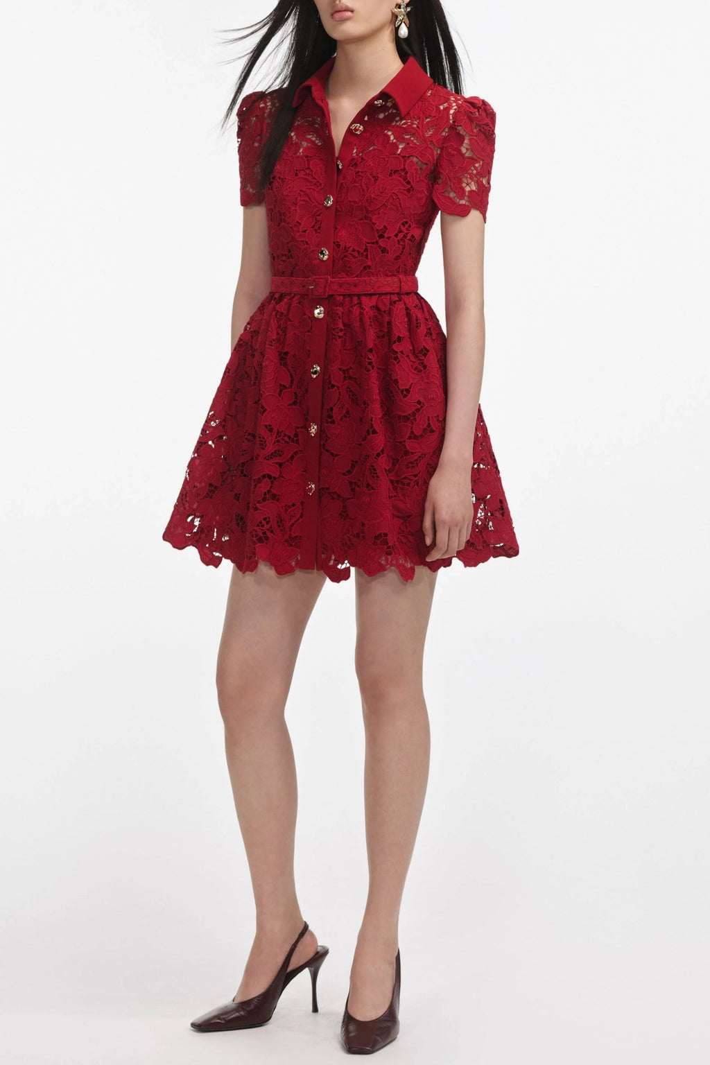 Burgundy Lace Collared Mini Dress Flowering Girl