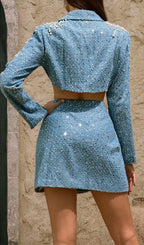 Dharinija Long Sleeve Pearl Cutout Denim Dress Flowering Girl
