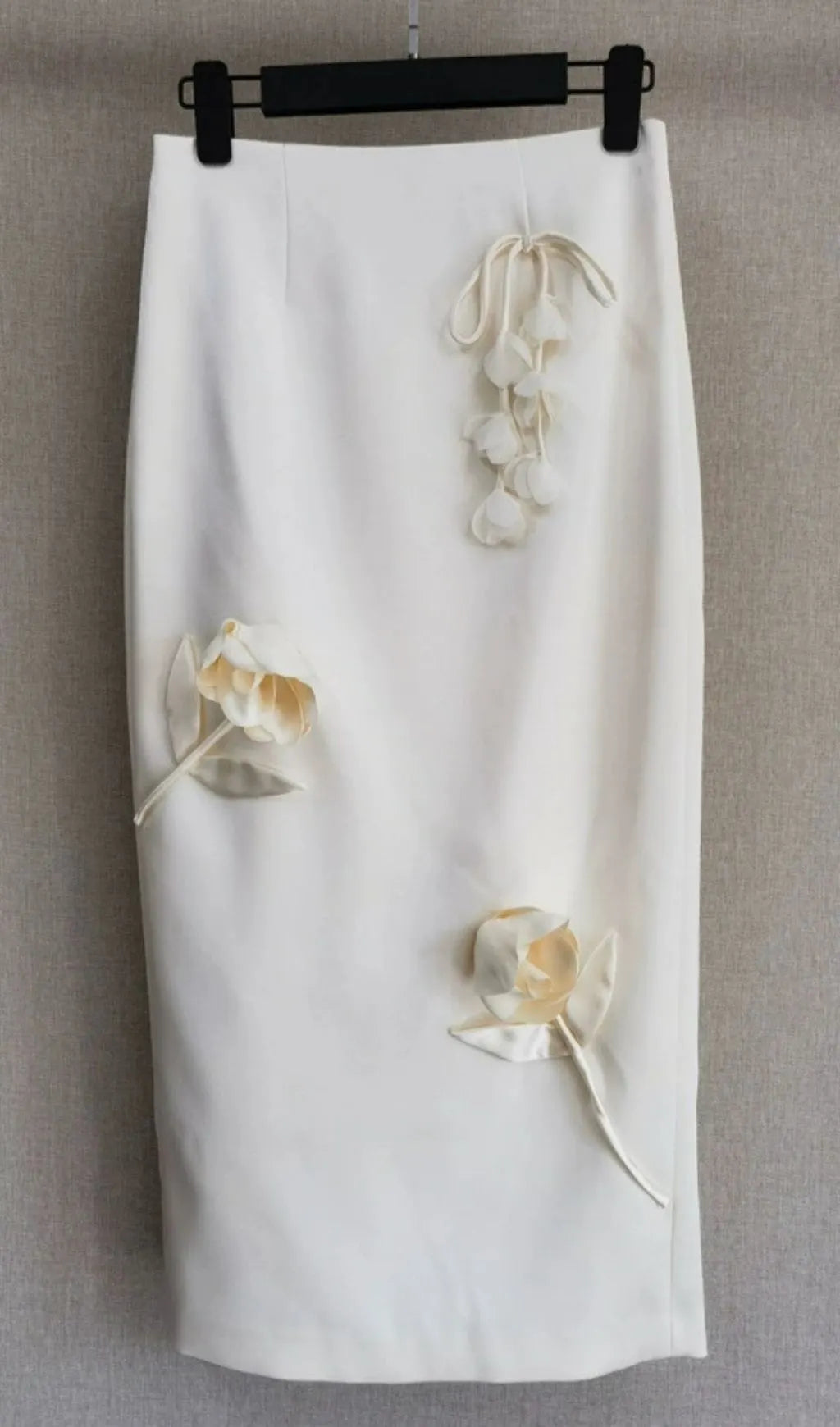 Cream 3D Flower Satin Midi Skirt Flowering Girl
