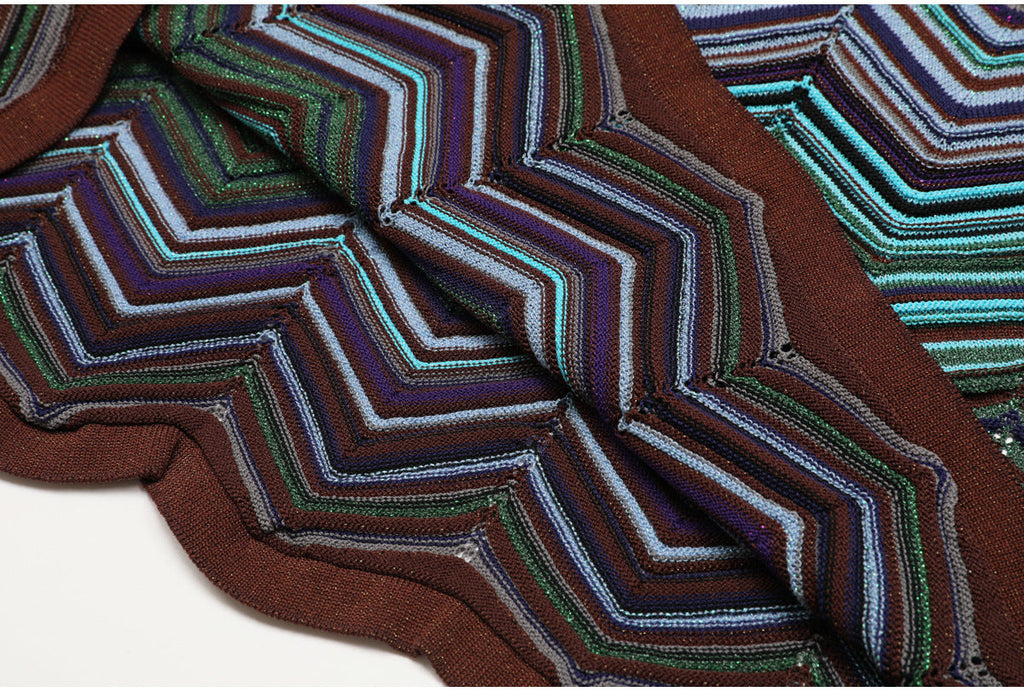One-Shoulder Chevron Maxi Dress in Teal, Purple & Brown Flowering Girl