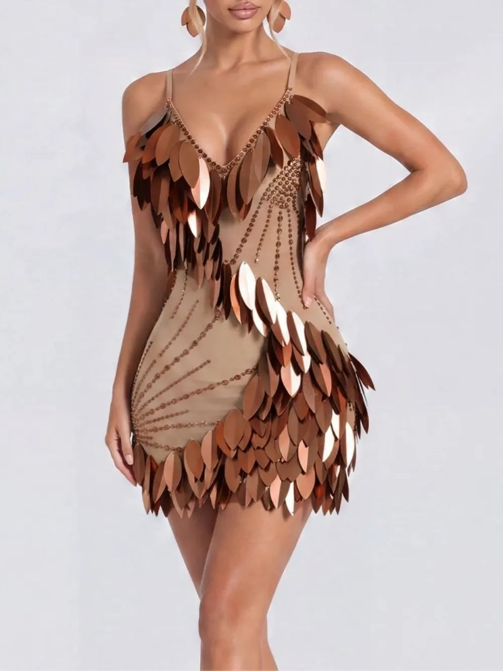 Granny Spaghetti Leaf Rhinestone Mini Dress Flowering Girl