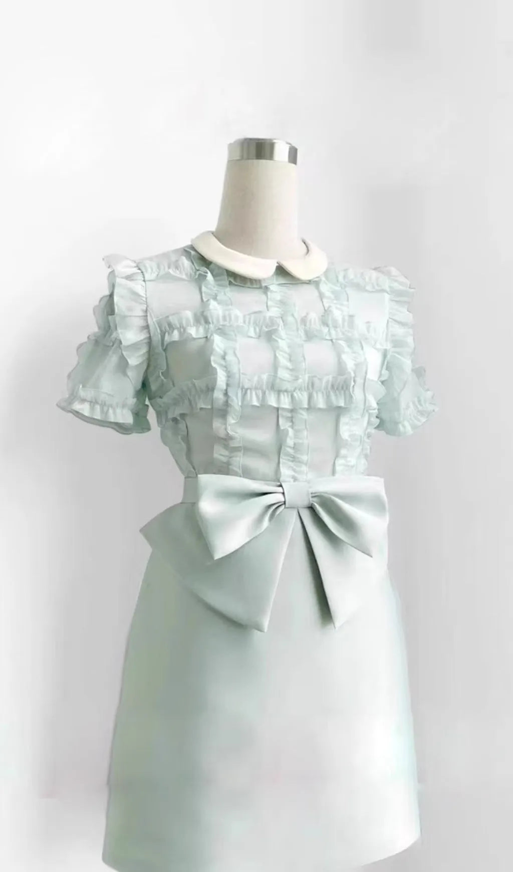 Bow Ruffle Mini Dress With Collar Flowering Girl