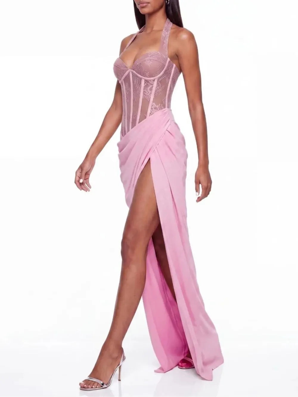 Zandor Halterneck Lace Split Maxi Dress Flowering Girl