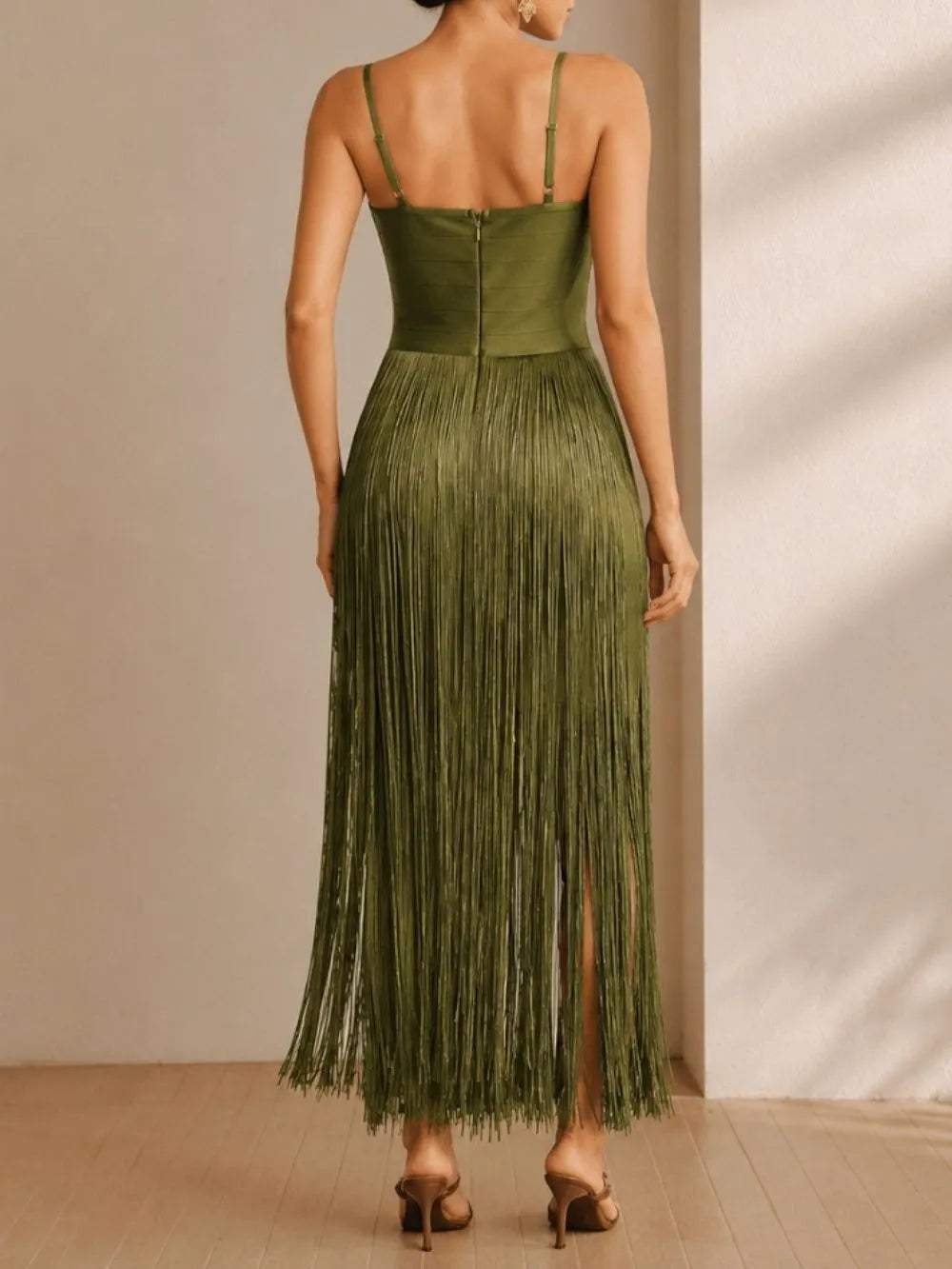Manette Green Spaghetti Tassel Maxi Dress Flowering Girl