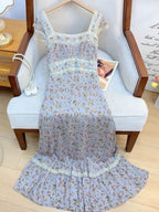 Micaela Blue Floral Lace Maxi Dress Flowering Girl