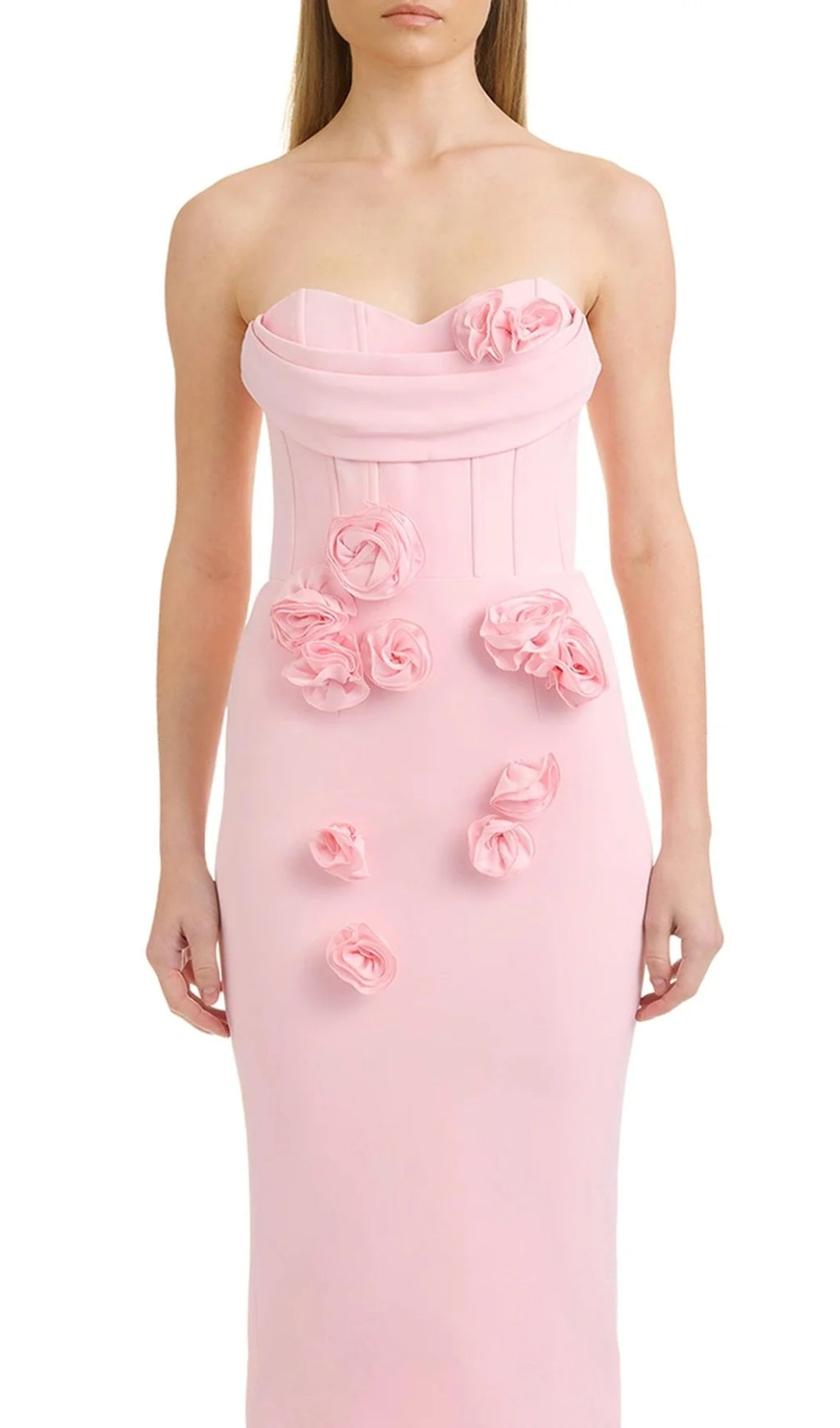 Aihe Pink Strapless Flower Bandage Dress Flowering Girl