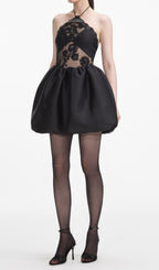 Black Taffeta Halterneck Mini Dress Flowering Girl
