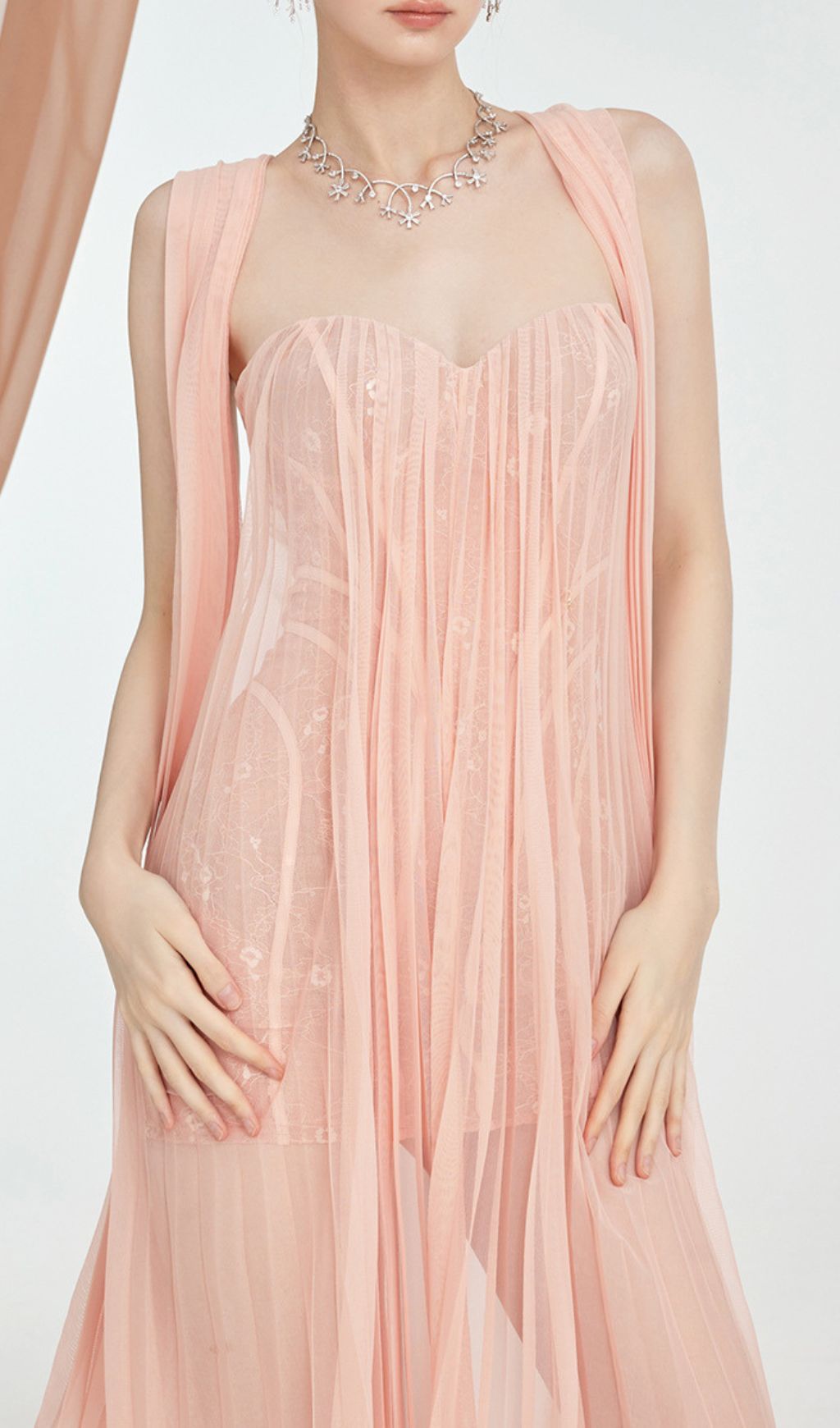Fintan Pink Strapless Mesh Lace Maxi Dress Flowering Girl
