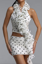 Polka Dot Ruffle Halter Crop Top & Mini Skirt Two Piece Set Flowering Girl