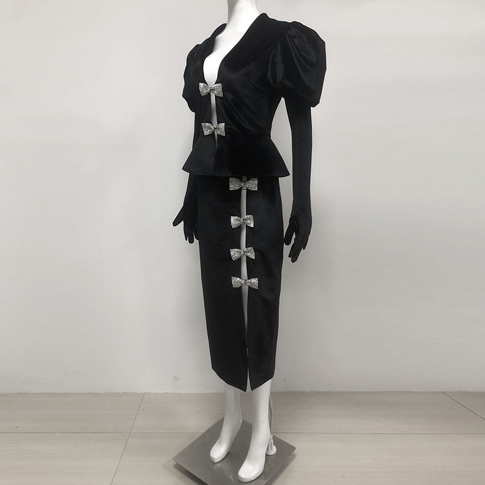 Victoria Cut Out Bow Mini Dress Set In Black Flowering Girl