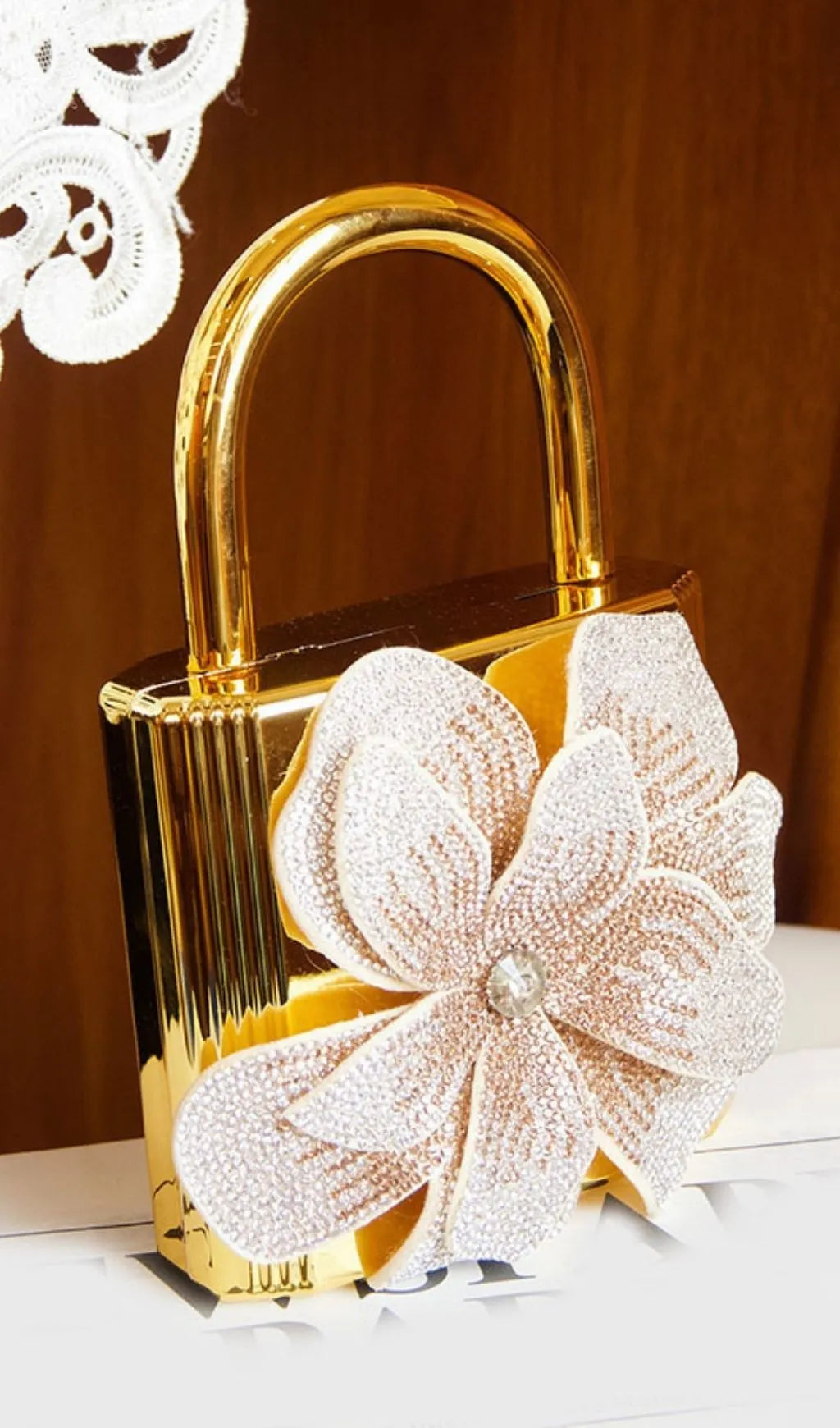 Khori Gold Flower Diamante Bag Flowering Girl